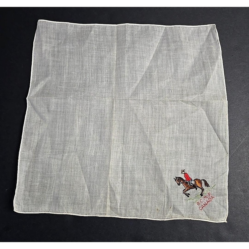 Vtg Linen RCMP Royal Canadian Mounted Police Handkerchief Embroidered Hanky